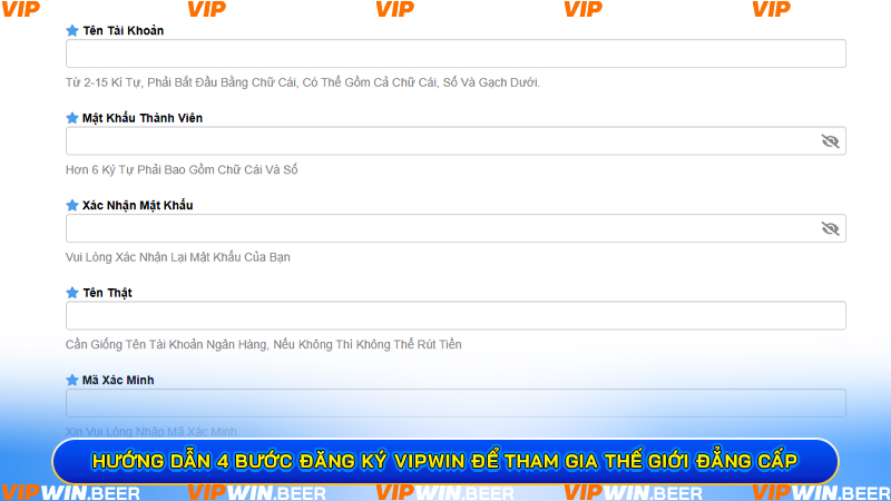 Hướng Dẫn 4 bước đăng ký VIPWIN để tham gia thế giới đẳng cấp